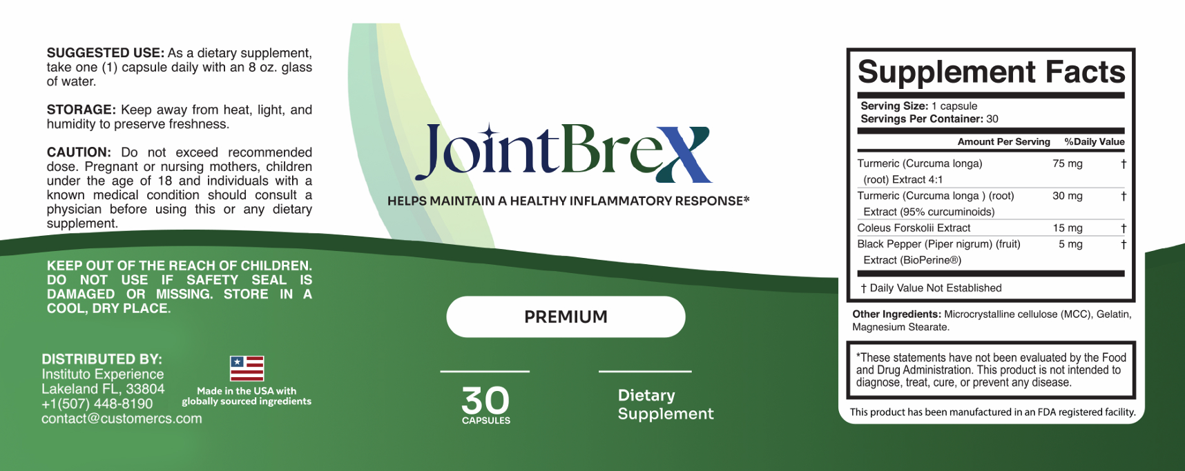 Joint Brex Supplement Facts Label